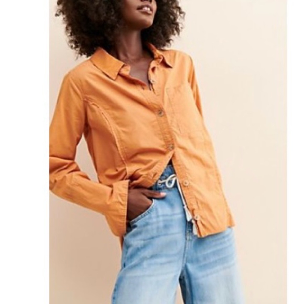 Free People Orange Button-Down Shirt